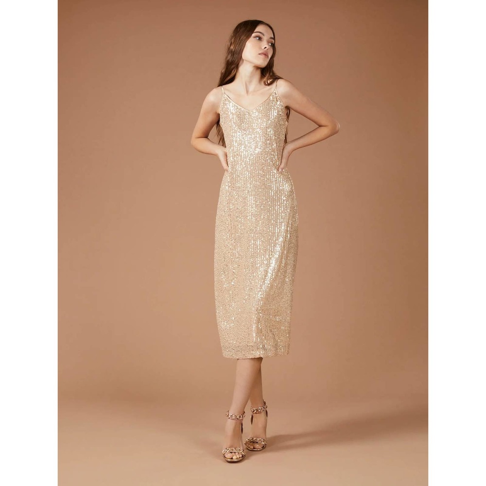 BCBGeneration Sequin Embellished Midi Dress Champagne Women's 2 NWT